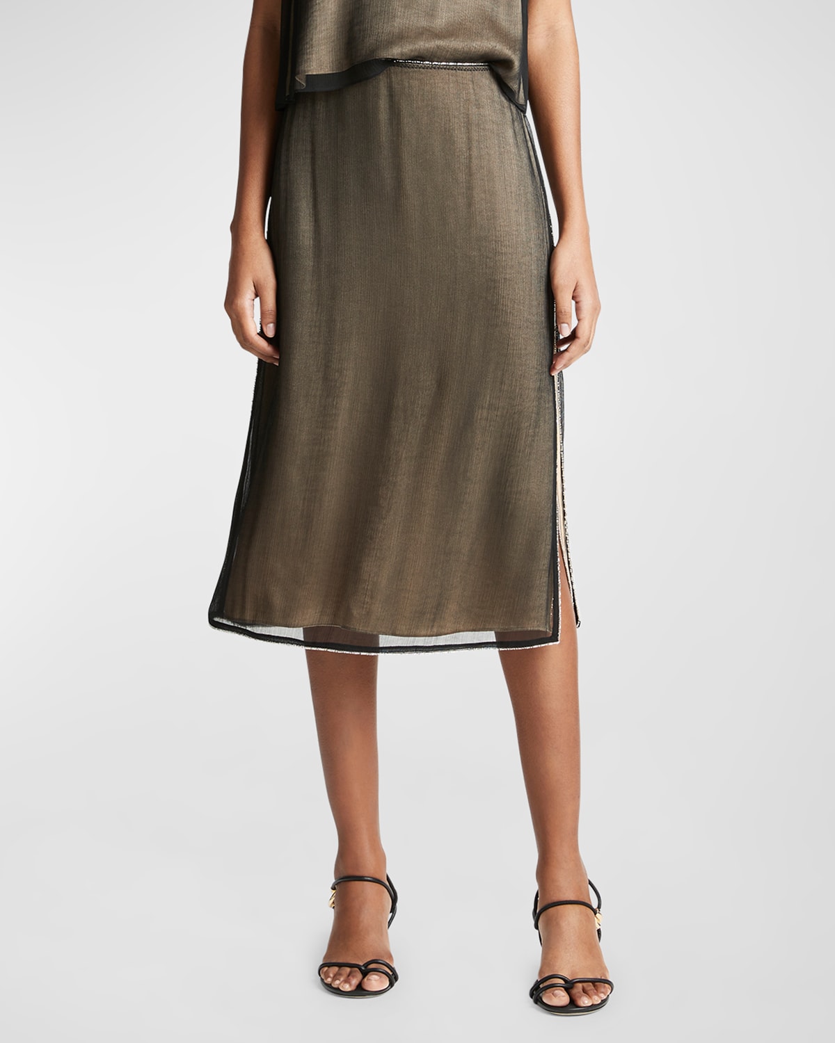 Vince Beaded Border Sheer Midi Skirt In Black