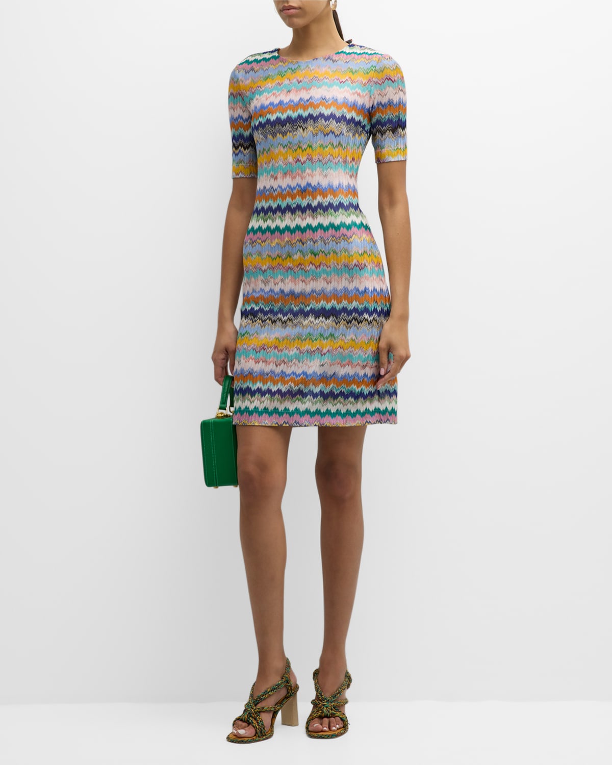 Chevron Knit Short-Sleeve Mini Dress
