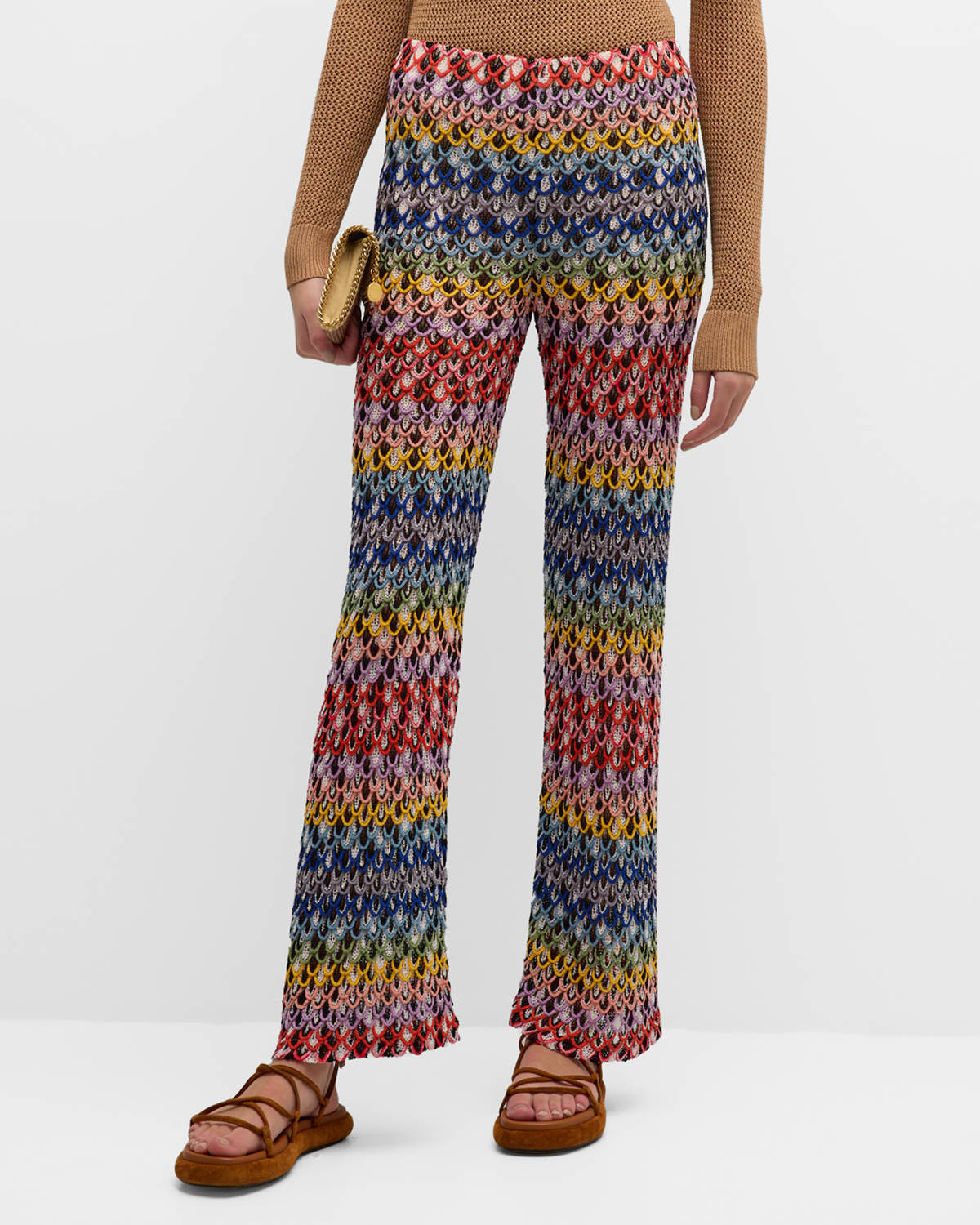 Shop Missoni Mid-rise Scalloped Crochet Knit Straight-leg Trousers In Multi