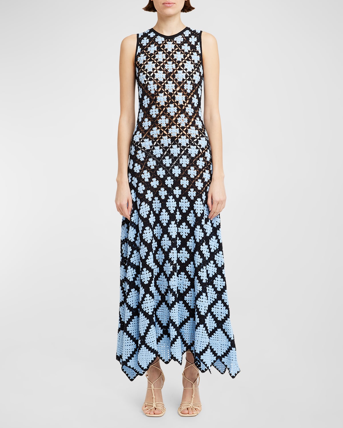 Ianna Sleeveless Crochet Midi Handkerchief Dress