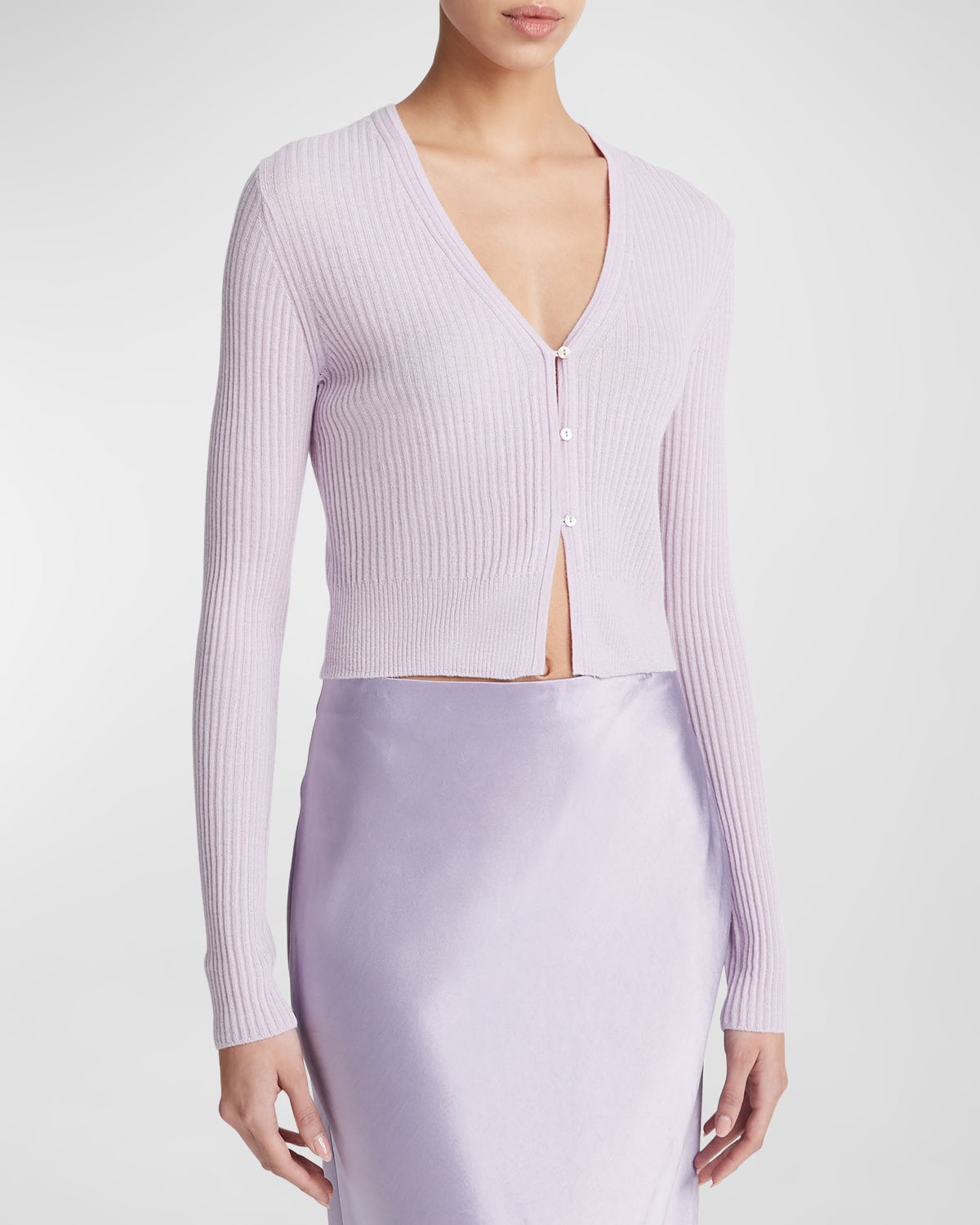 Vince Cashmere & Silk Cropped Cardigan In Sweet Pea
