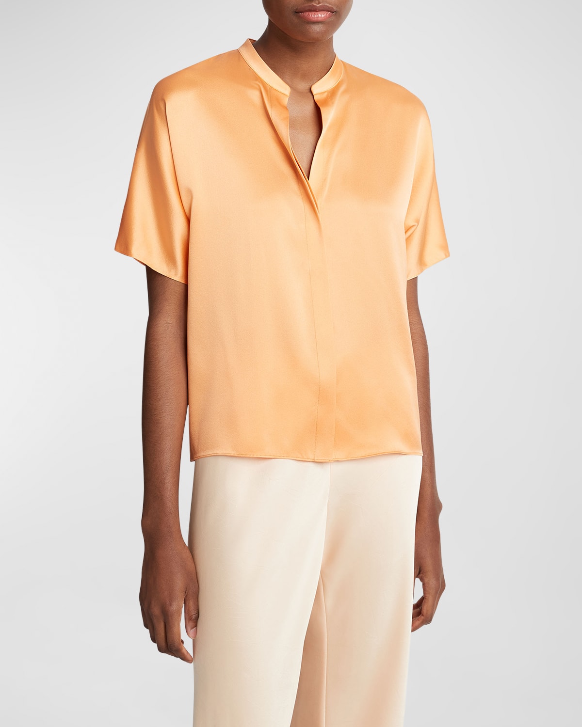 Shop Vince Short-sleeve Dolman Button-front Silk Blouse In Kumquat