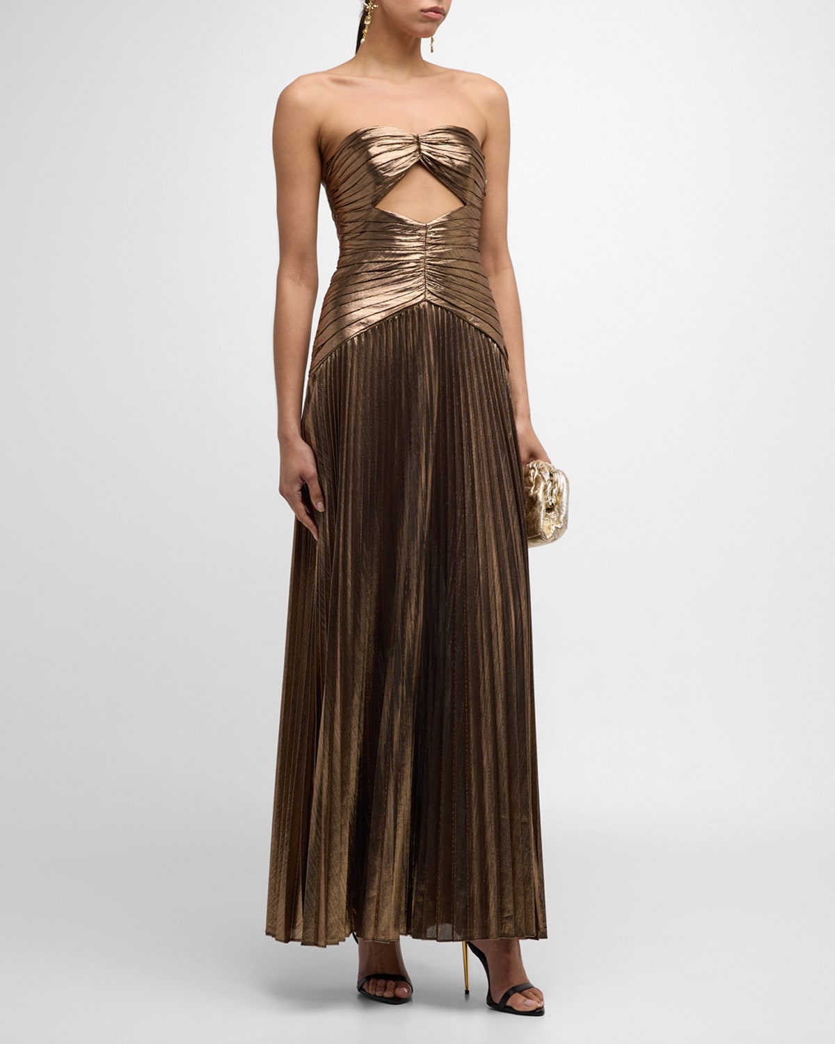 Retroféte Mallory Strapless Metallic Maxi Dress In Bronze