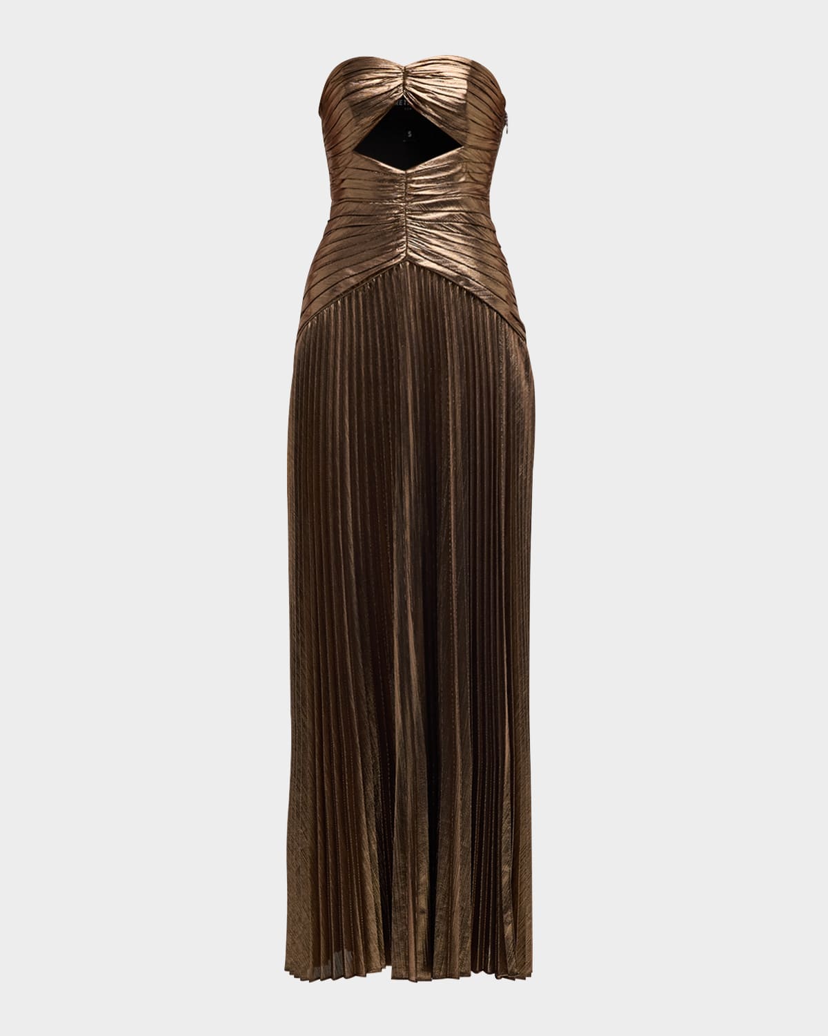 Retroféte Mallory Metallic Pleated Gown In Metallic Bronze