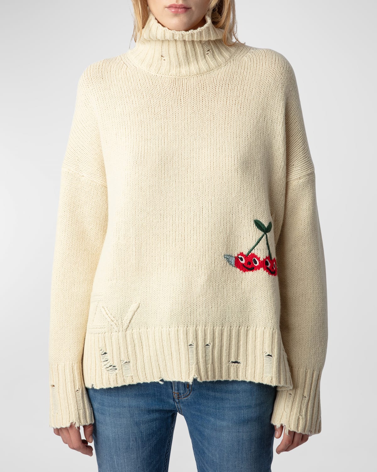 Shop Zadig & Voltaire Bleeza Embroidered Turtleneck Sweater In Vanille