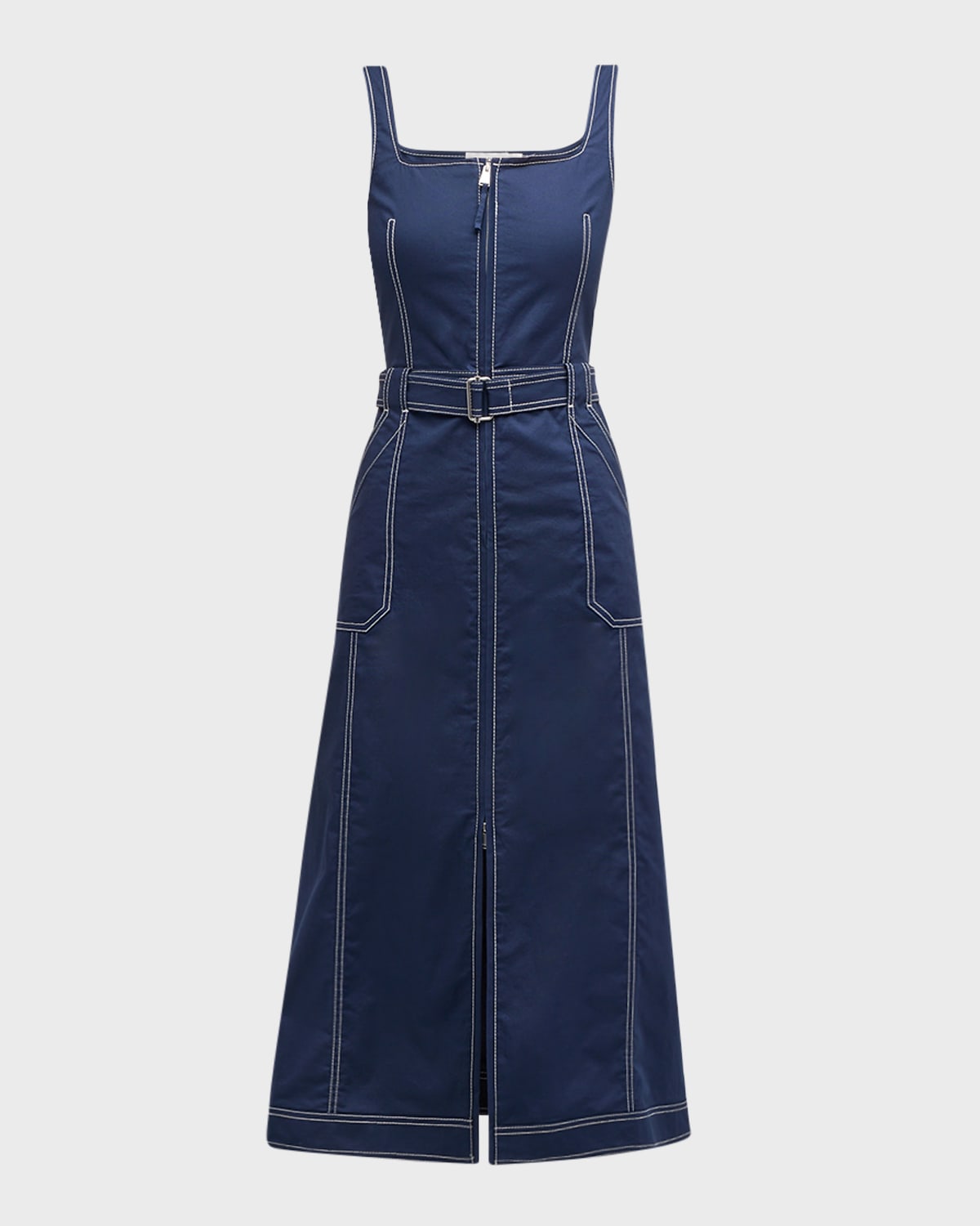 Simkhai Manson Sleeveless Cotton Belted Midi Dress In Midnight