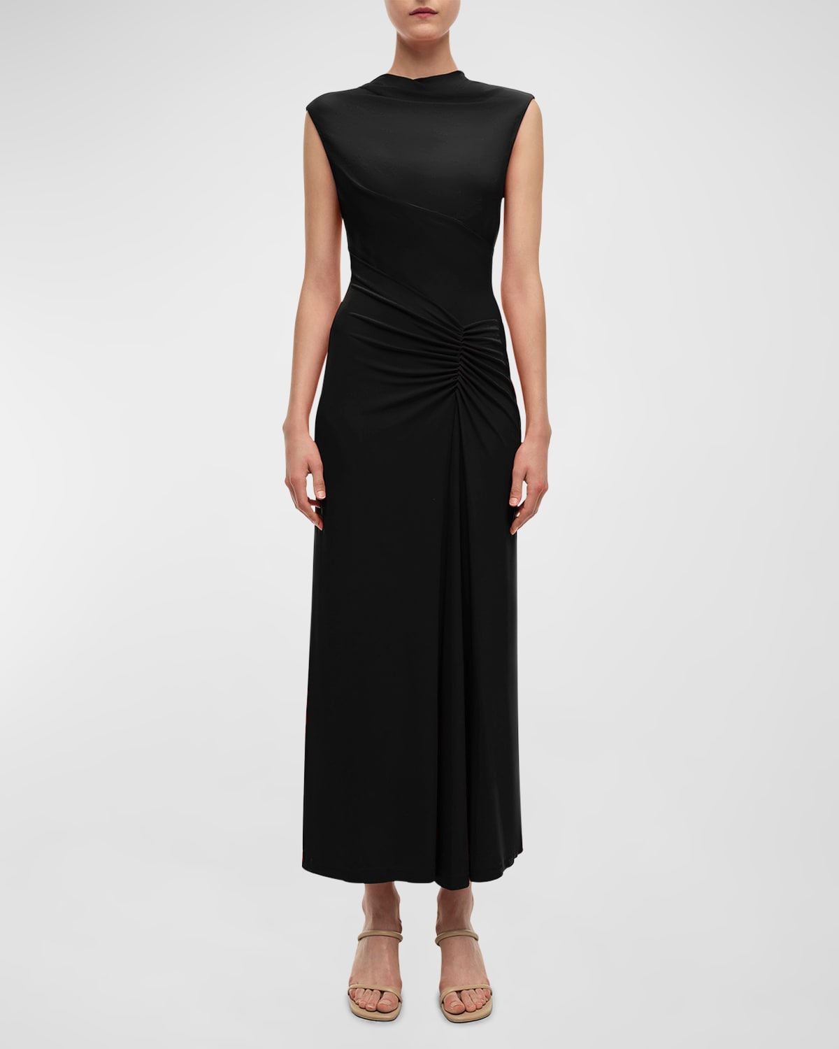 Simkhai Acacia Sleeveless Gathered Midi Dress In Black