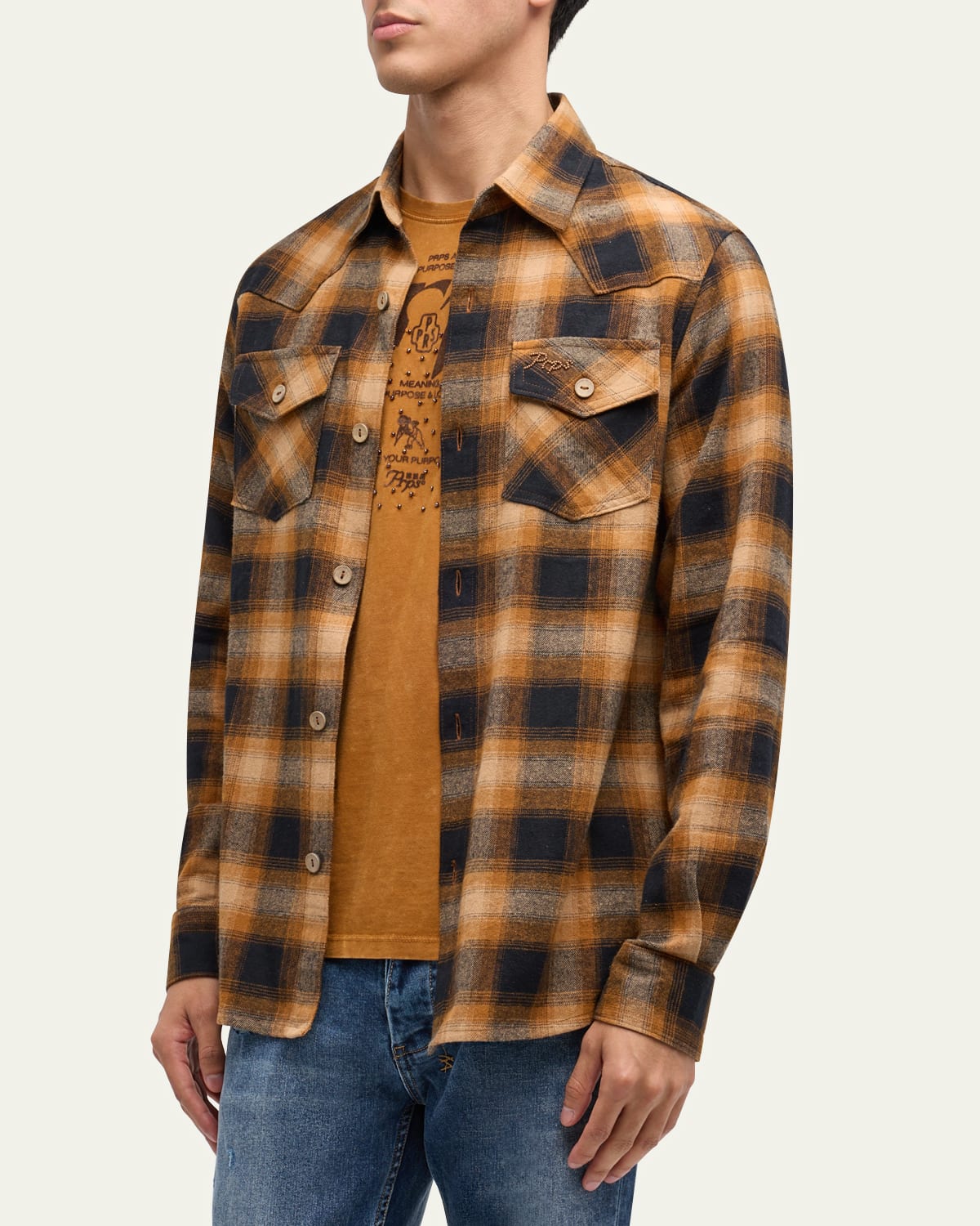Shop Prps Men's Plaid Flannel Button-down Shirt In Brown Multi