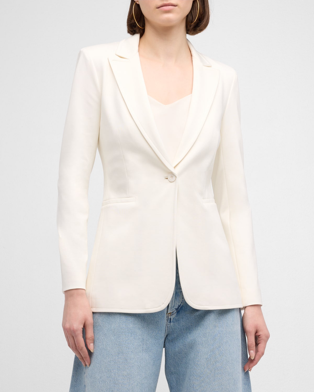 Shop Alice And Olivia Breann Long Fitted Blazer In Off White