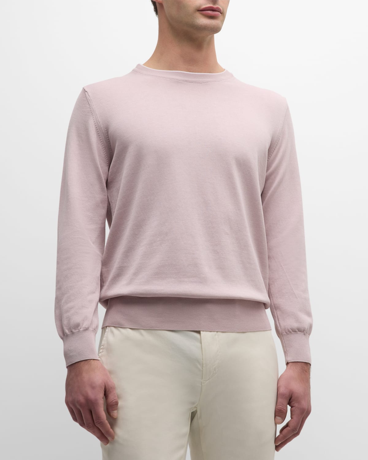 Canali Men's Cotton Crewneck Sweater In Pink