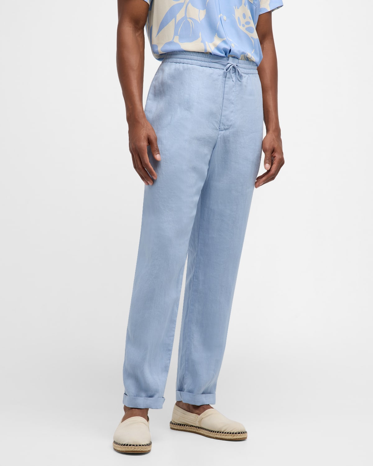 Shop Canali Men's Linen-blend Drawstring Pants In Light Blue