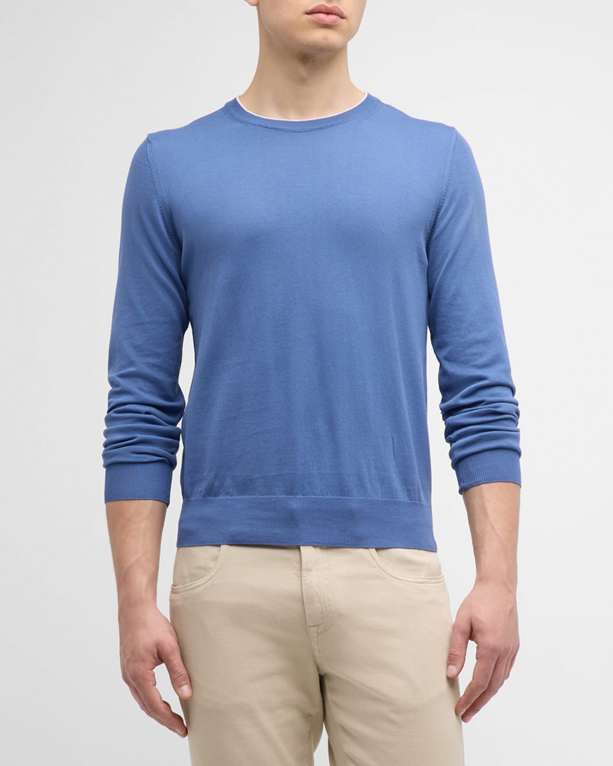 Canali Men's Cotton Crewneck Sweater In Light Blue
