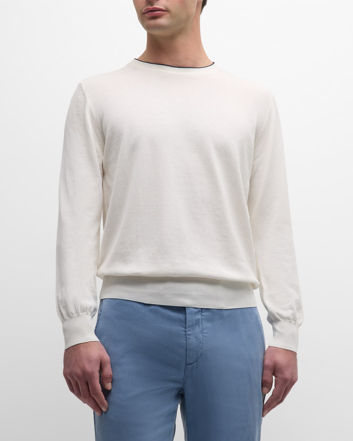 Canali Men's Cotton Crewneck Sweater In White