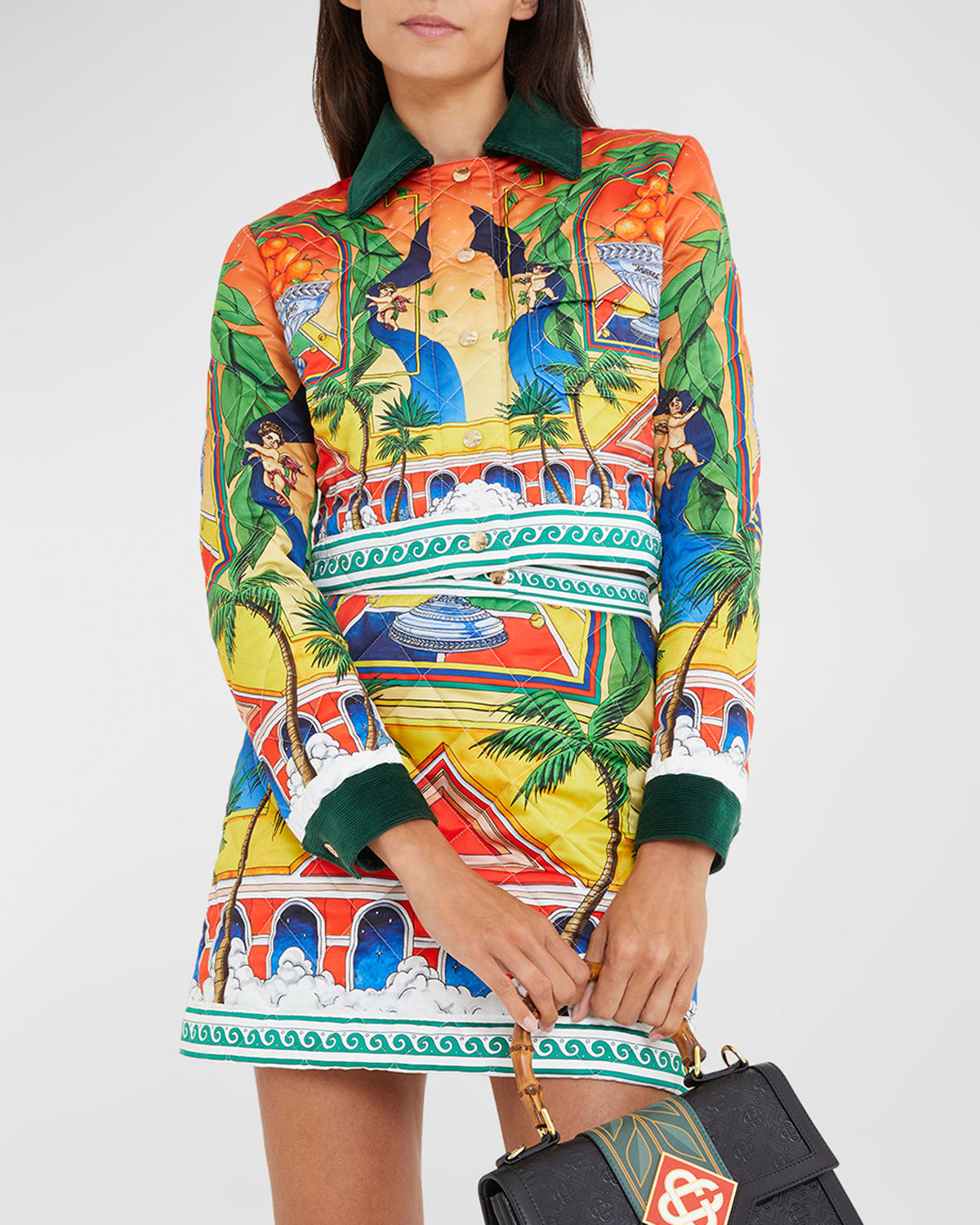 Casablanca Corduroy-collar Quilted Crop Jacket In Triom