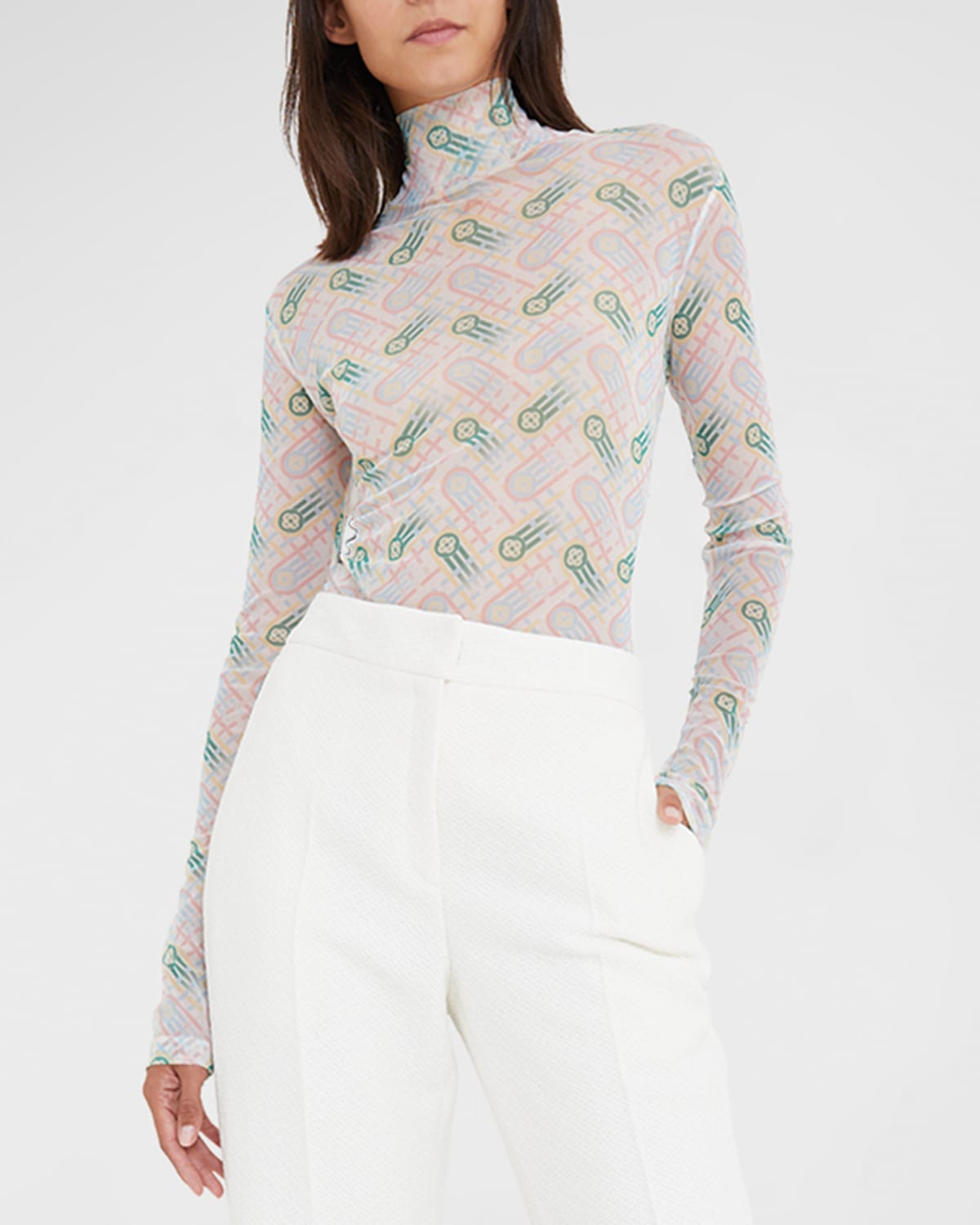 Casablanca Printed Mesh Top Pastel Ping Pong Monogram In Paste