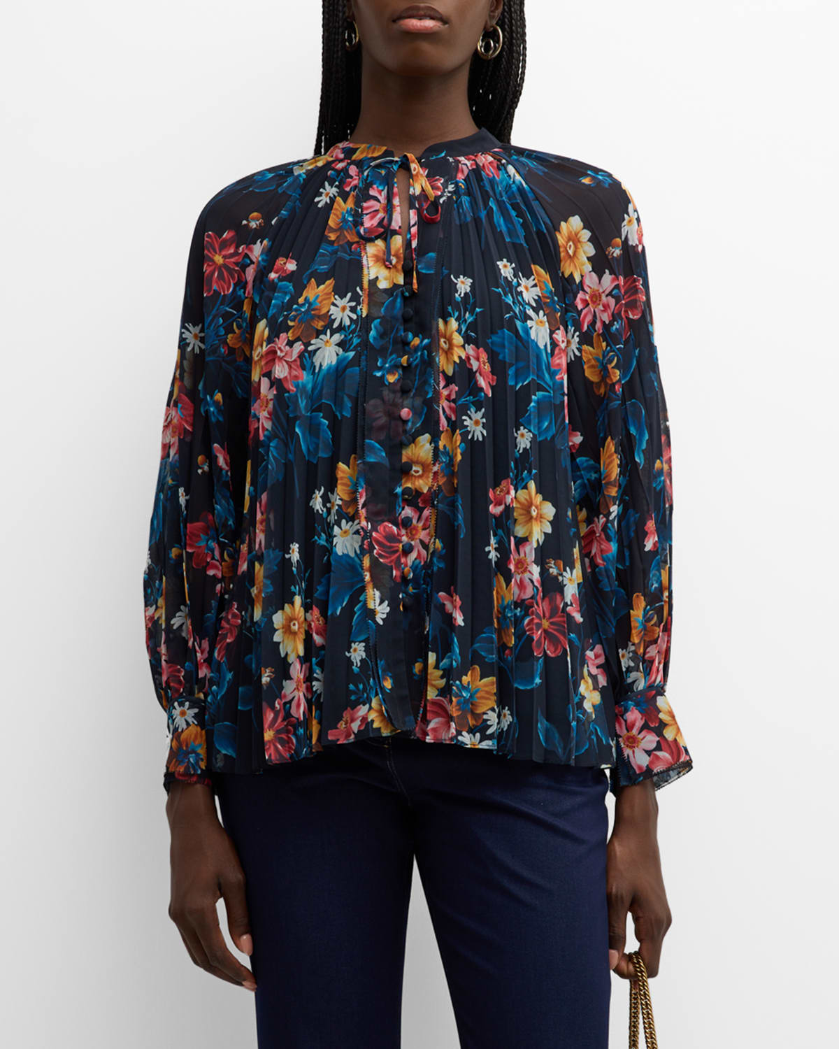 Elie Tahari The Rin Pleated Floral-print Blouse In Paradise Print