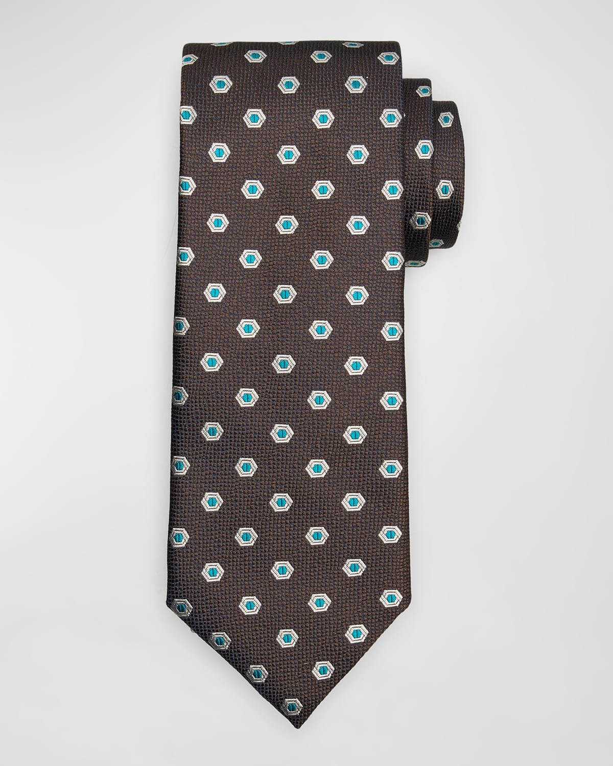 Canali Men's Silk Hexagon Jacquard Tie In Brown