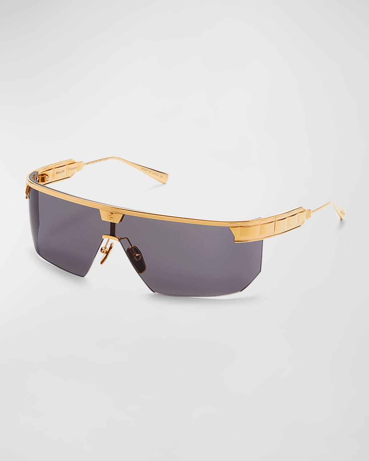 Shop Balmain Major Half-rimmed Titanium Shield Sunglasses In Glda