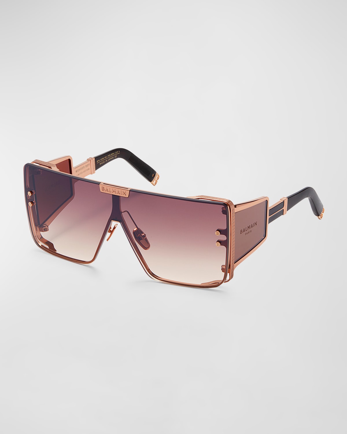 Shop Balmain Wonder Boy Ltd Titanium & Acetate Shield Sunglasses In Rse Brn
