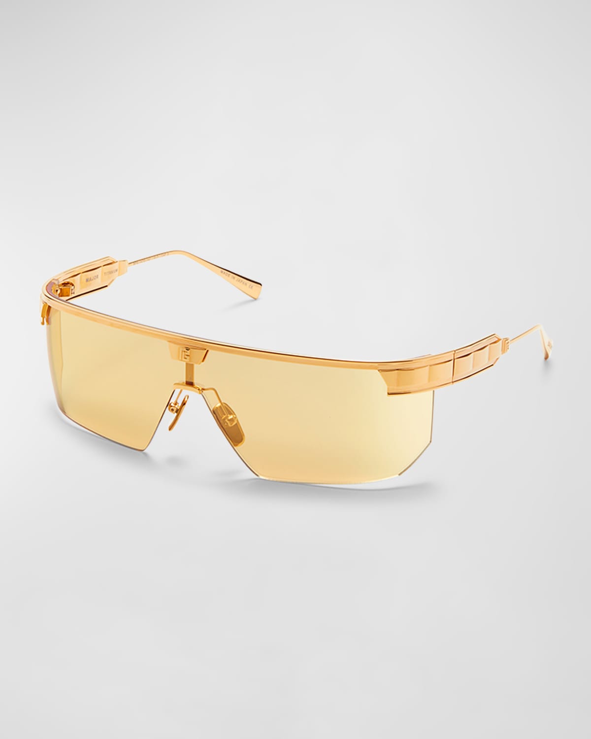 Balmain Major Ltd Half-rimmed Titanium Shield Sunglasses In Yellow