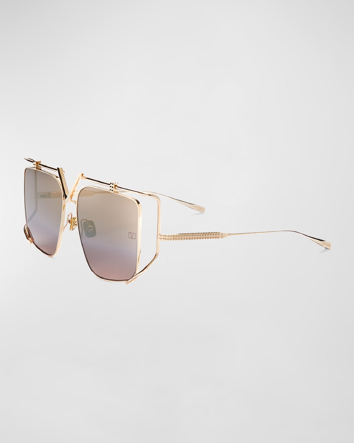 Valentino V-light Rockstud Titanium Square Sunglasses In Gld