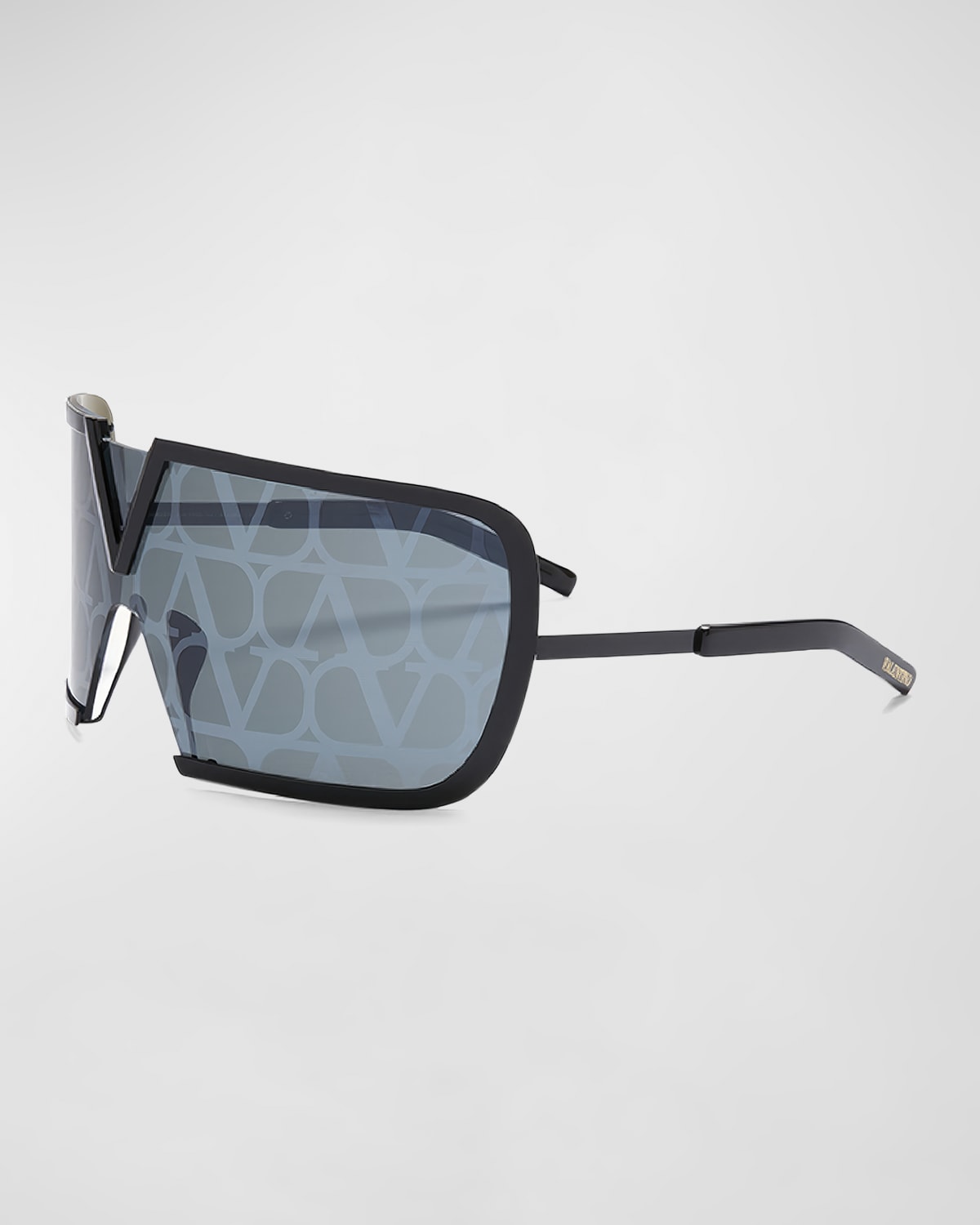 Valentino V-romask Titanium & Acetate Shield Sunglasses In Blkblk