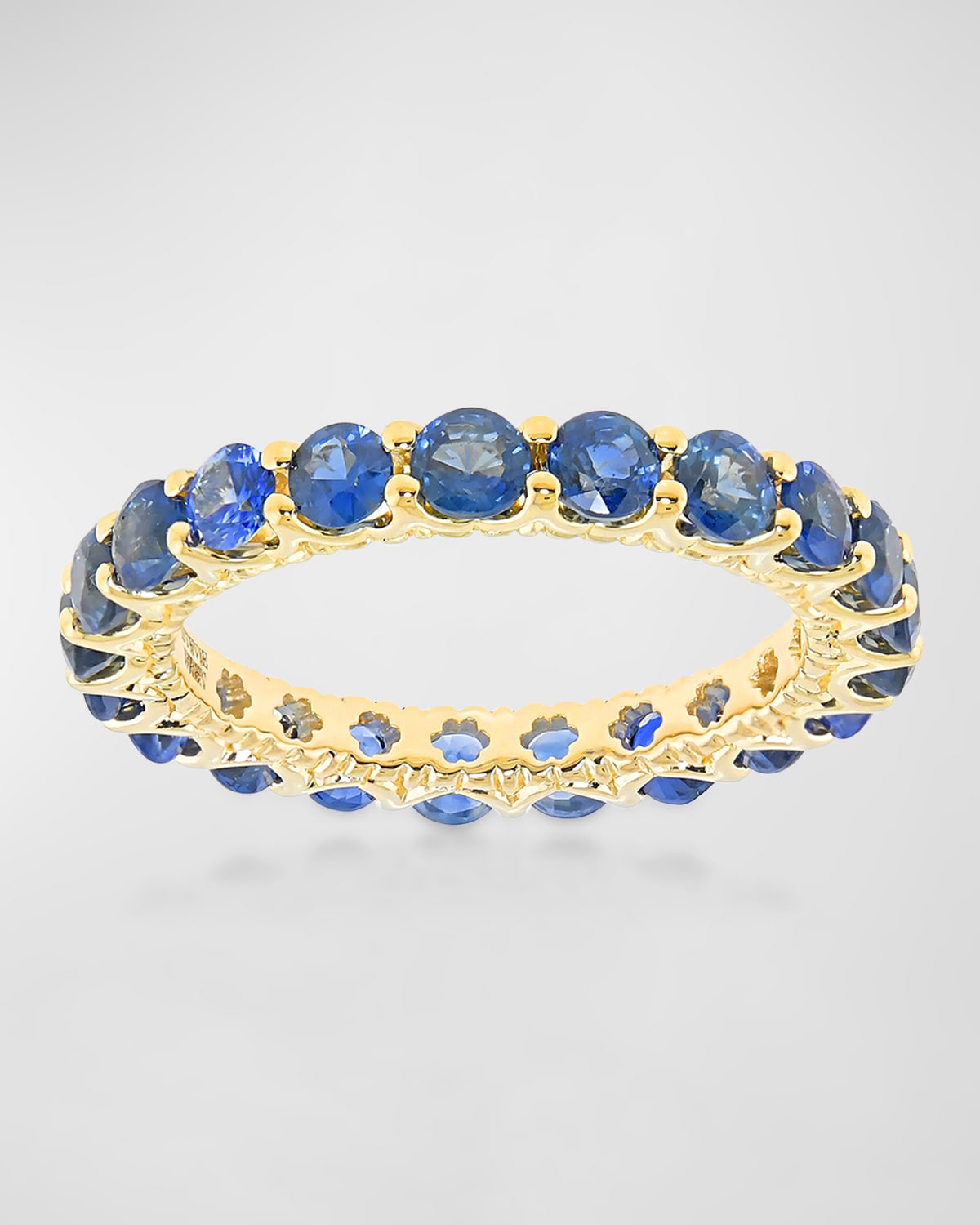 18K Yellow Gold Blue Sapphire Hero Eternity Band, Size 7