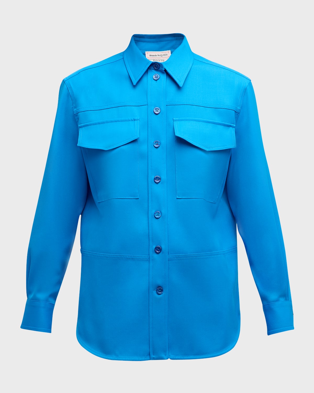 Shop Alexander Mcqueen Paneled Wool Collared Shirt In Bluette