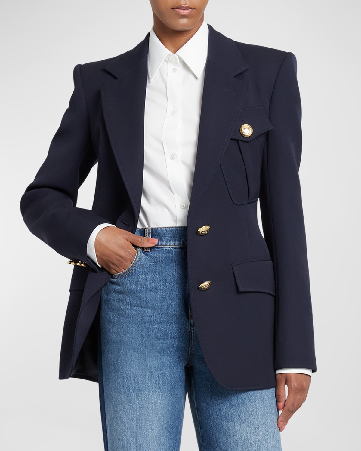 Shop Alexander Mcqueen Single-breasted Blazer Jacket In Navy