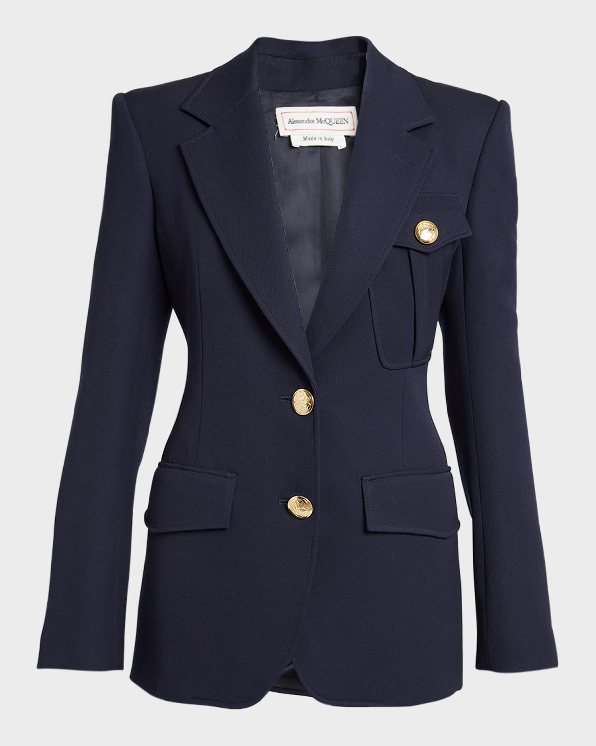 Alexander Mcqueen Single-breasted Wool Blazer In Navy