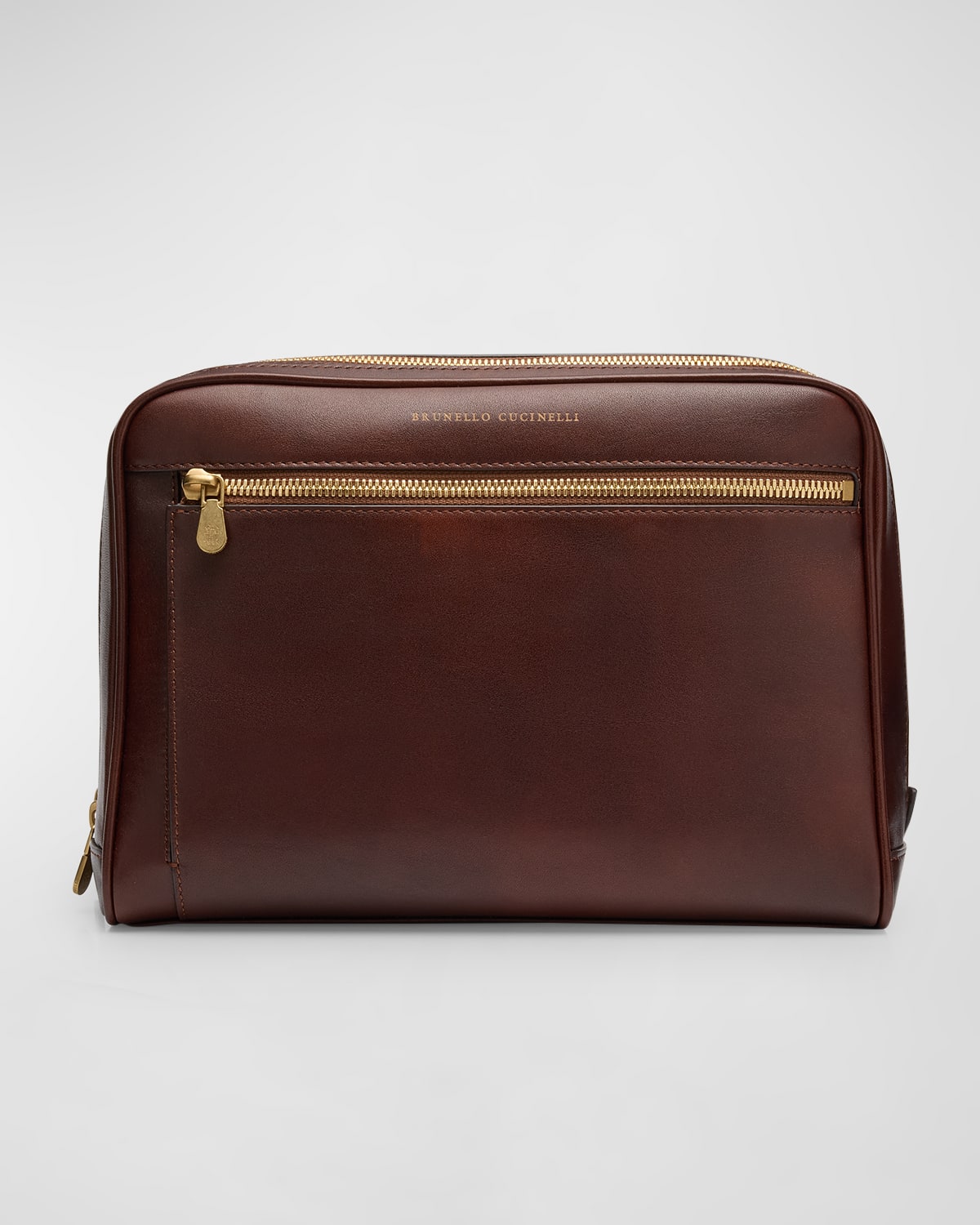 Shop Brunello Cucinelli Men's Leather Toiletry Bag In C8457 Burgundy