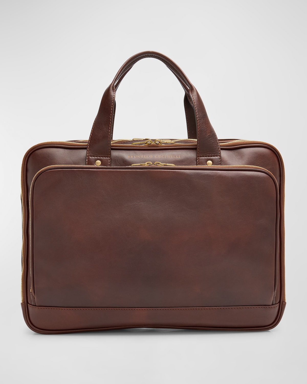 Shop Brunello Cucinelli Men's Calfskin Briefcase In C8457 Burgundy