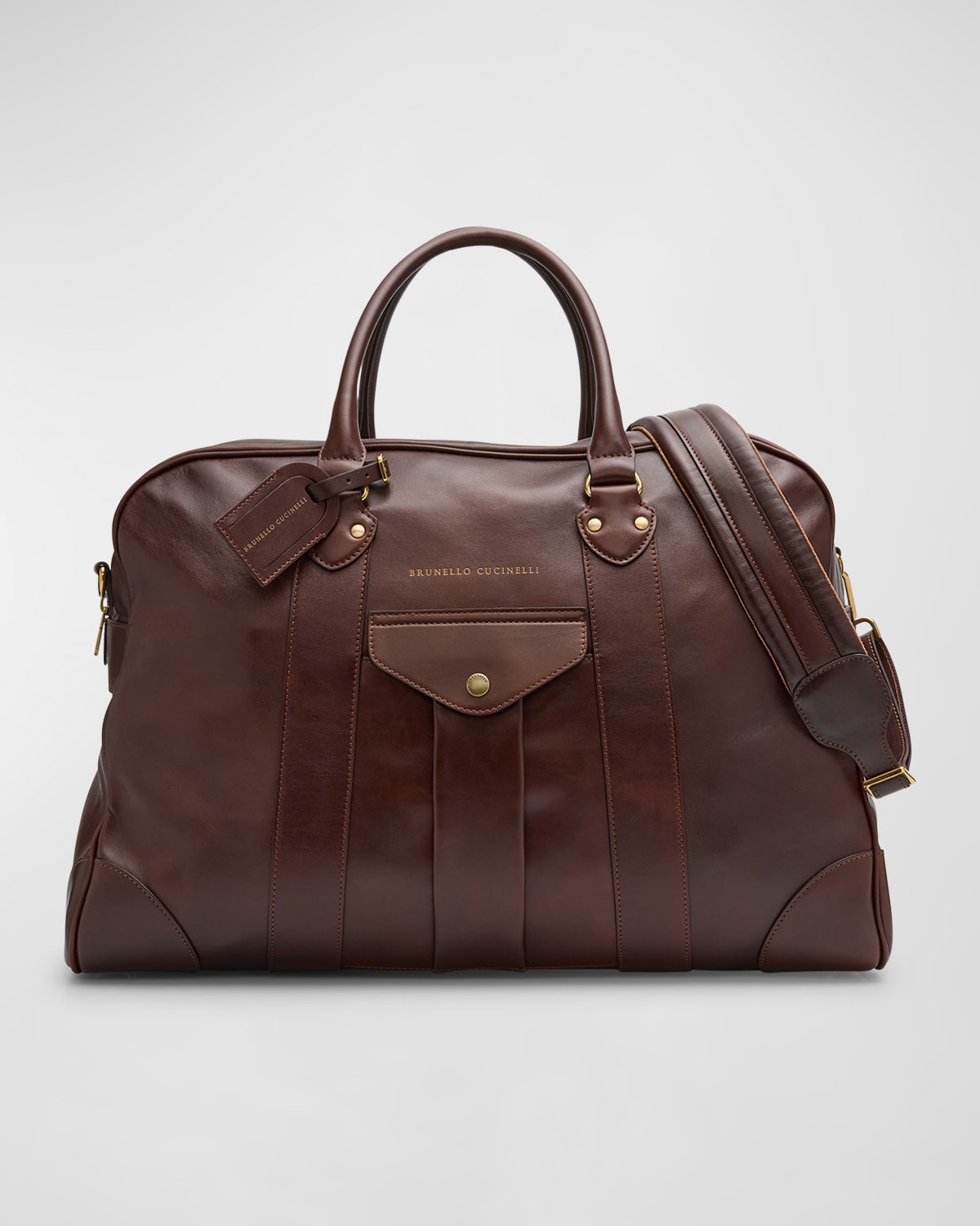 Shop Brunello Cucinelli Men's Leather Travel Bag In C8457 Burgundy