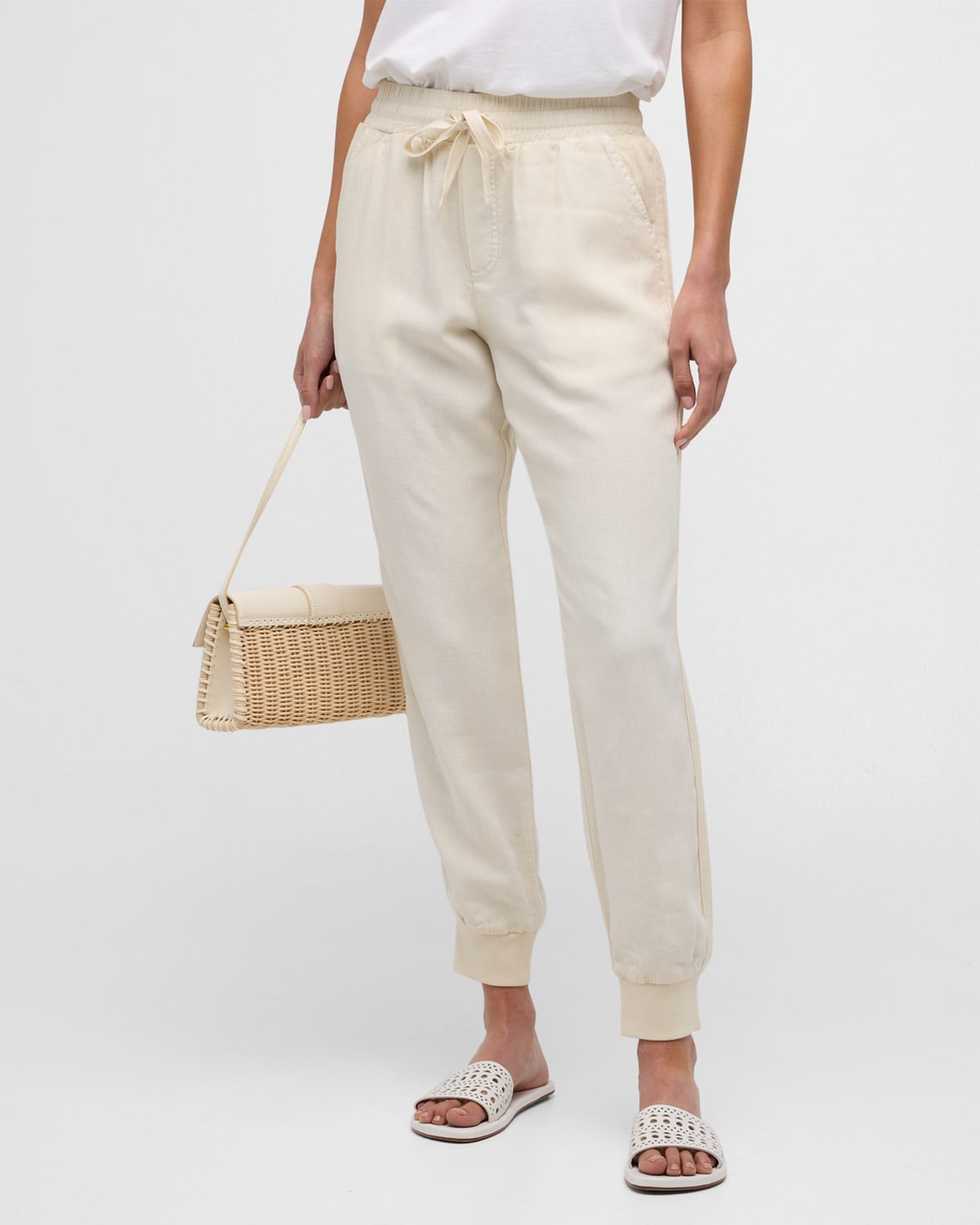 Splendid Mariella Linen-blend Drawstring Jogger Pants In Wshd White Sand