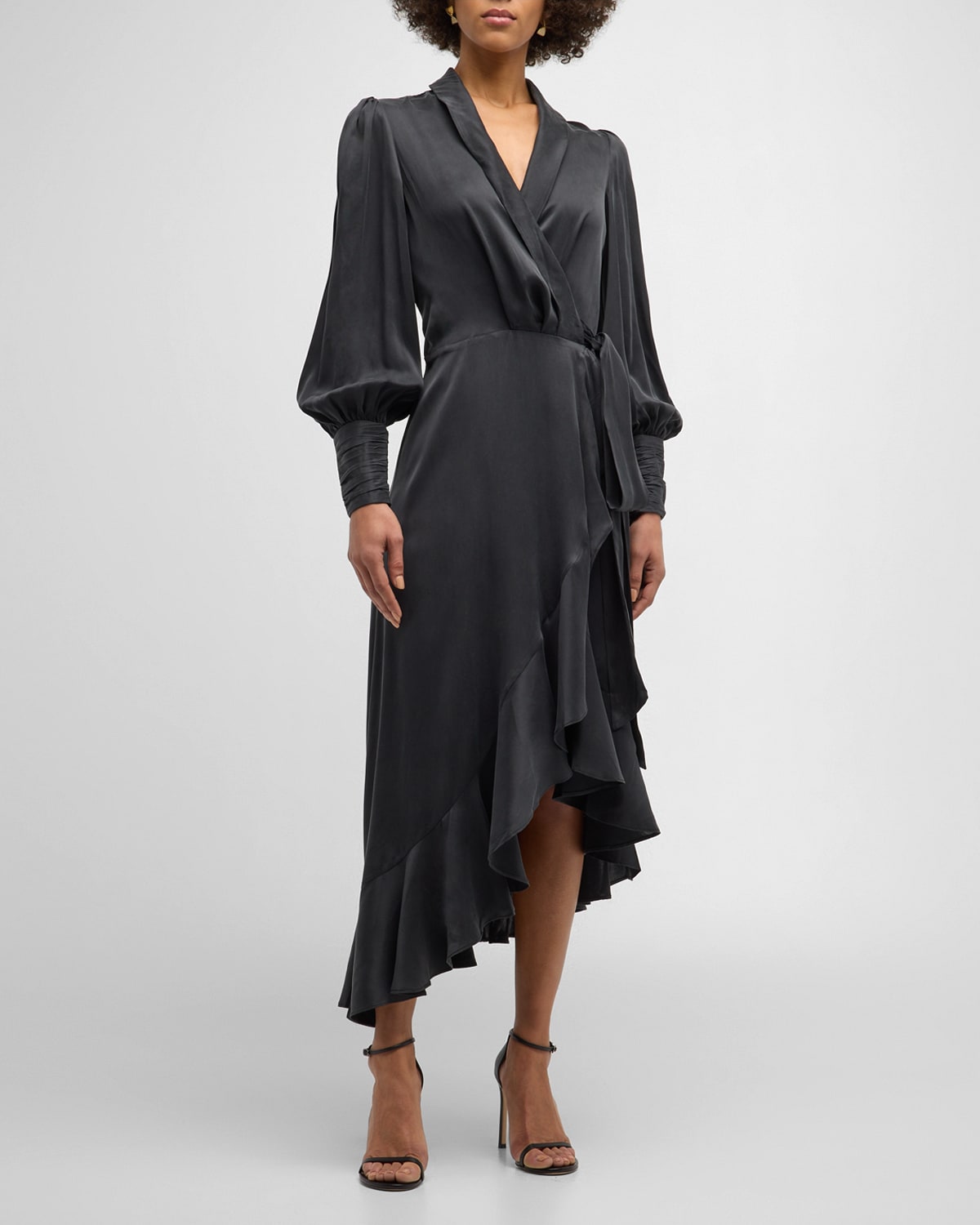 Shop Zimmermann Silk Wrap Midi Dress In Blk