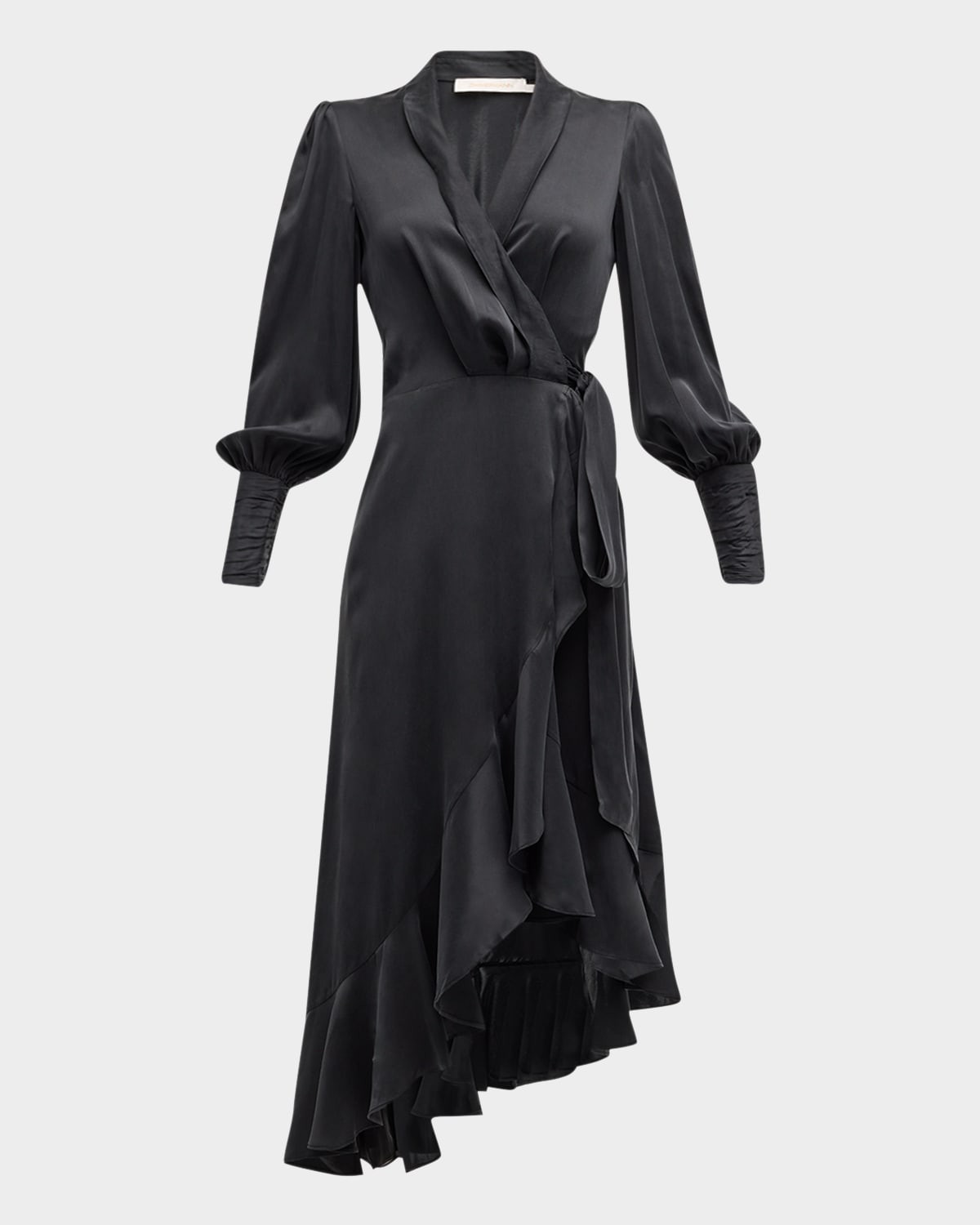 Shop Zimmermann Silk Wrap Midi Dress In Blk