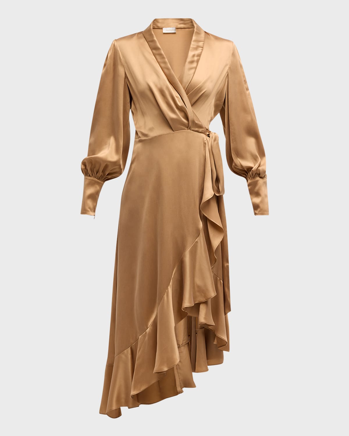 Shop Zimmermann Silk Wrap Midi Dress In Sand