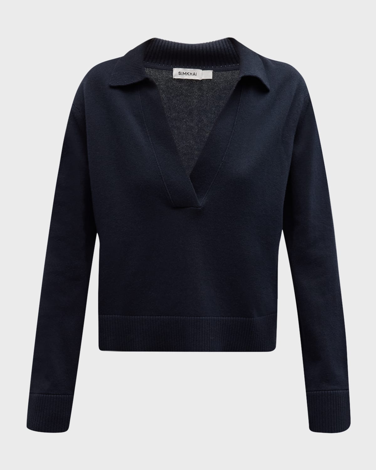 Cashmere Cotton Long-Sleeve Polo Sweater