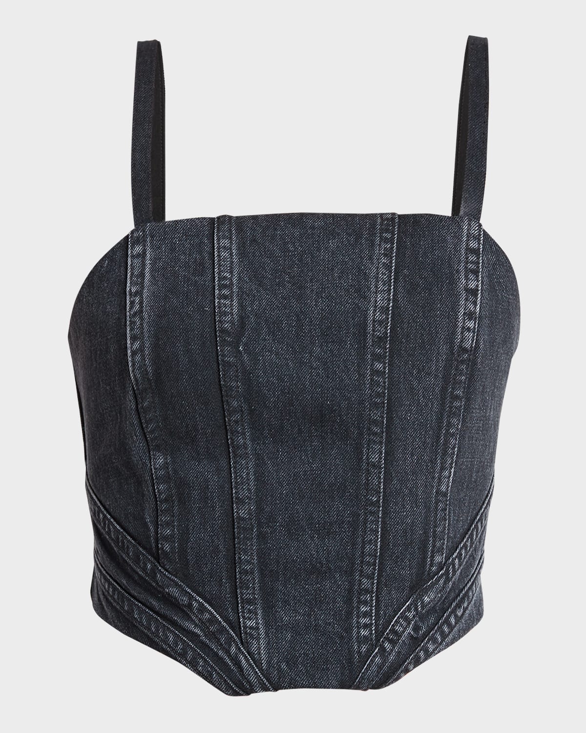 Amiri Cropped Denim Bustier Top With Spaghetti Straps In Faded Black