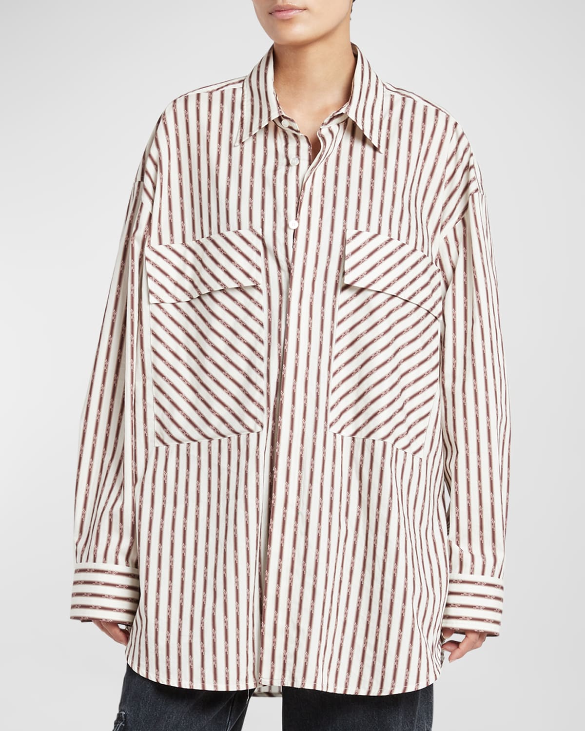 Shop Amiri Logo Striped Double-pocket Workwear Shirt In Alabaster