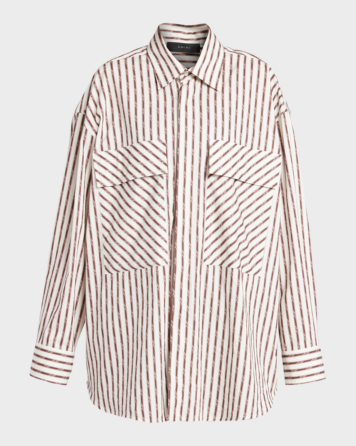 Shop Amiri Logo Striped Double-pocket Workwear Shirt In Alabaster