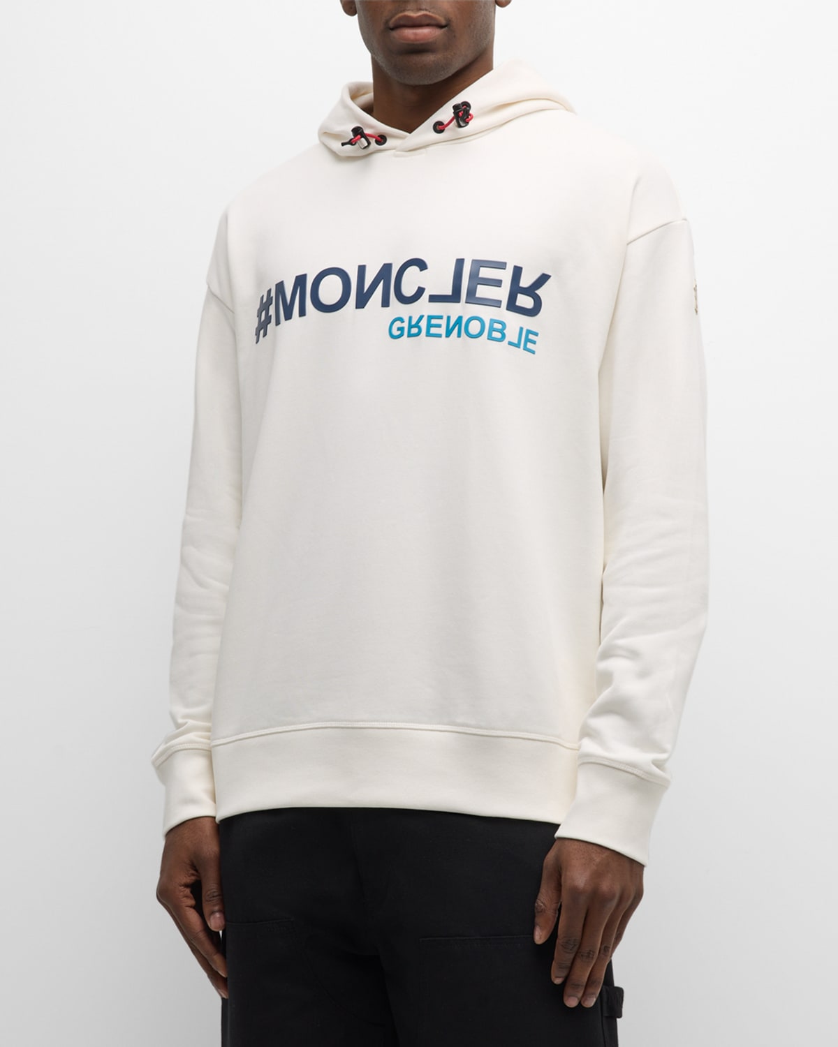Shop Moncler Men's Chest Logo Hoodie In Cream