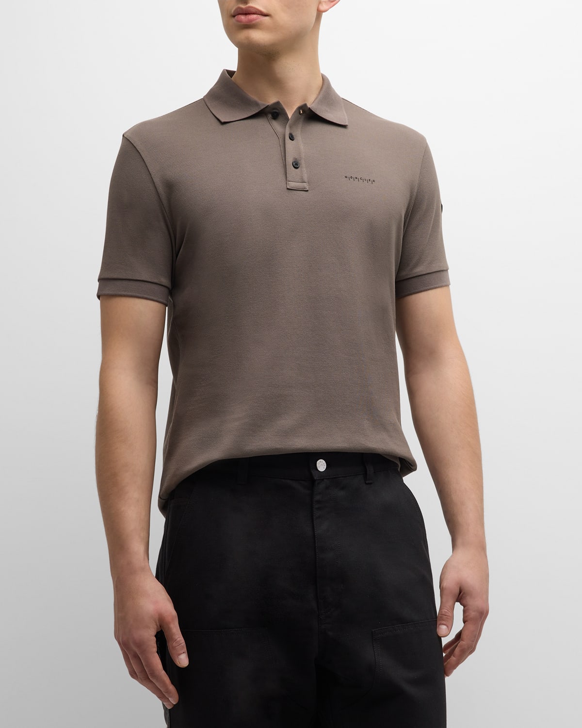 Moncler Men's Pique Logo Polo Shirt In Mid Grey
