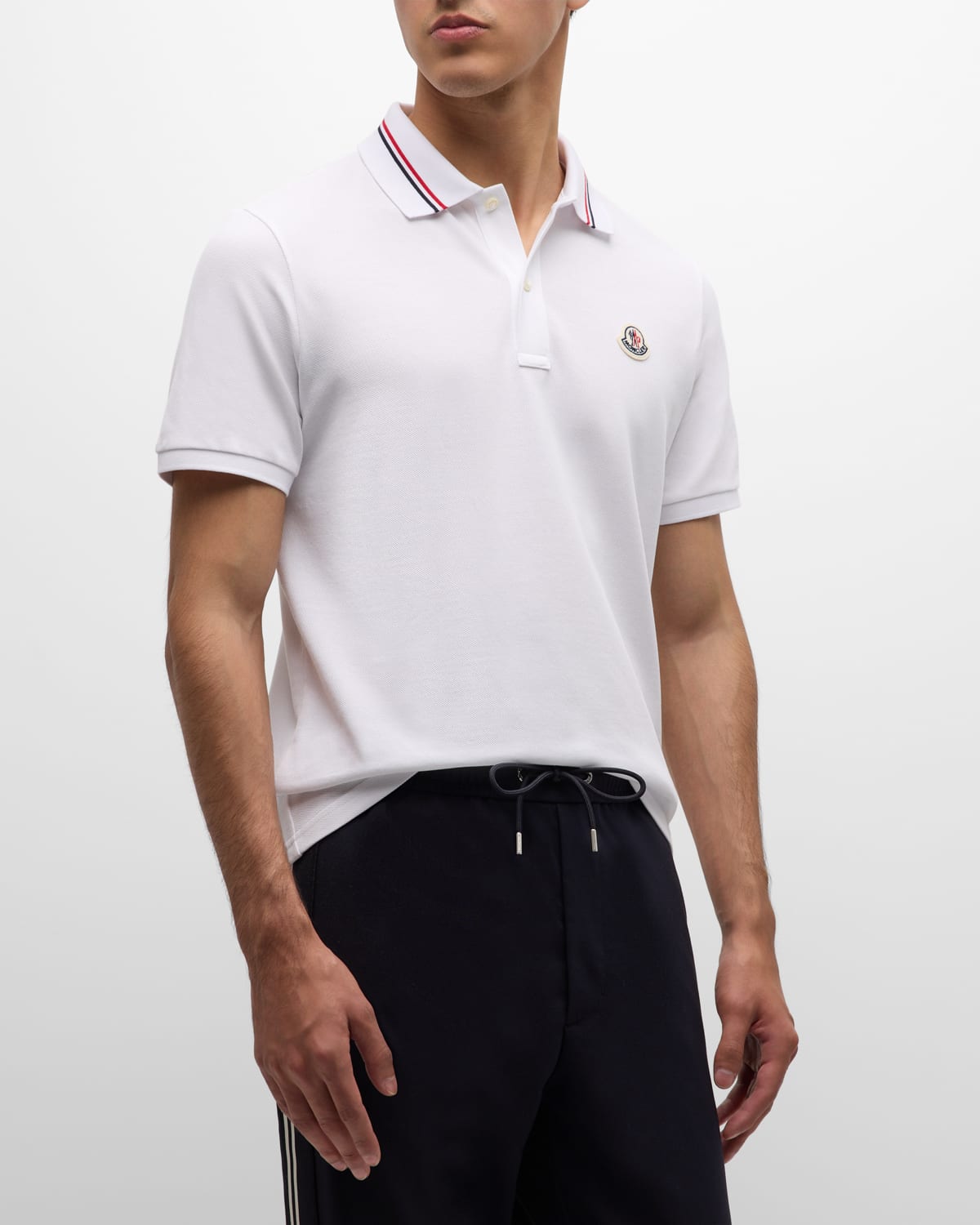 Shop Moncler Men's Polo Shirt With Striped Collar In White