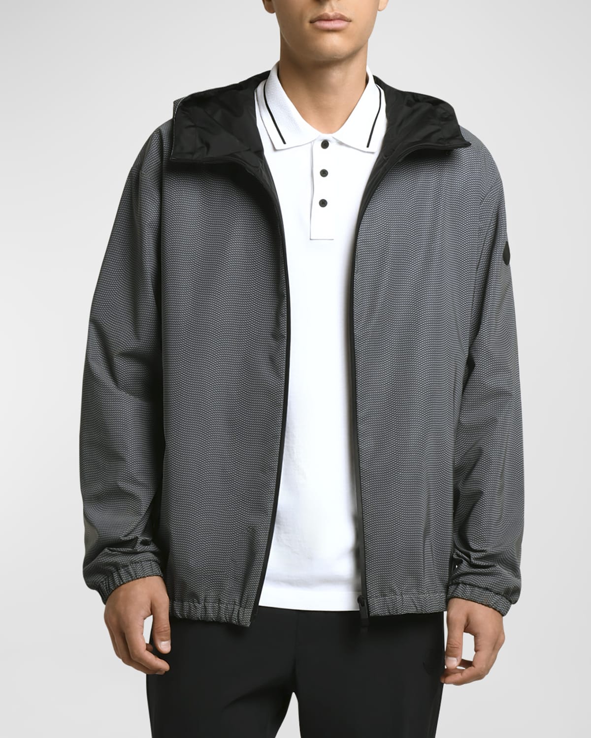 Shop Moncler Men's Hooded Micro-patterned Jacket In Black