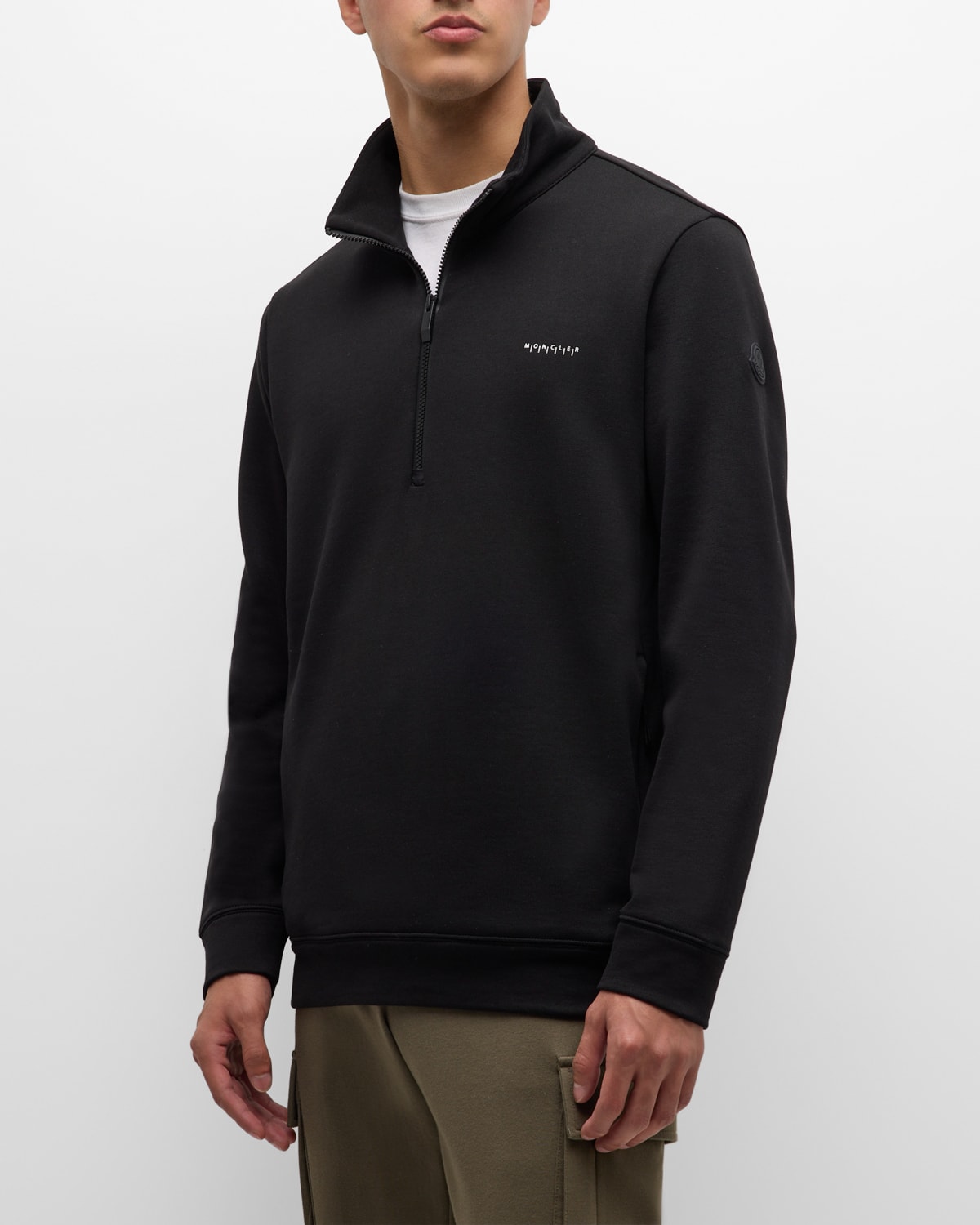Shop Moncler Men's Quarter-zip Travel Sweatshirt In Black