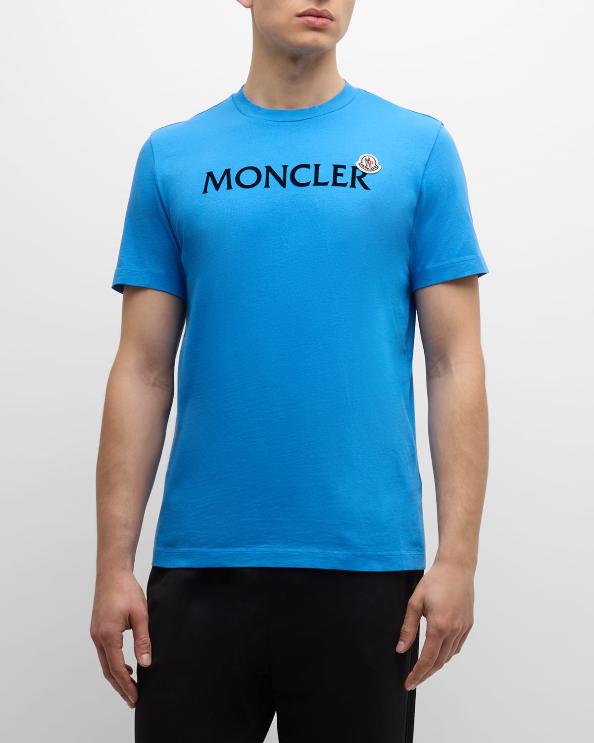 Shop Moncler Men's Logo T-shirt With Patch In Open Blue