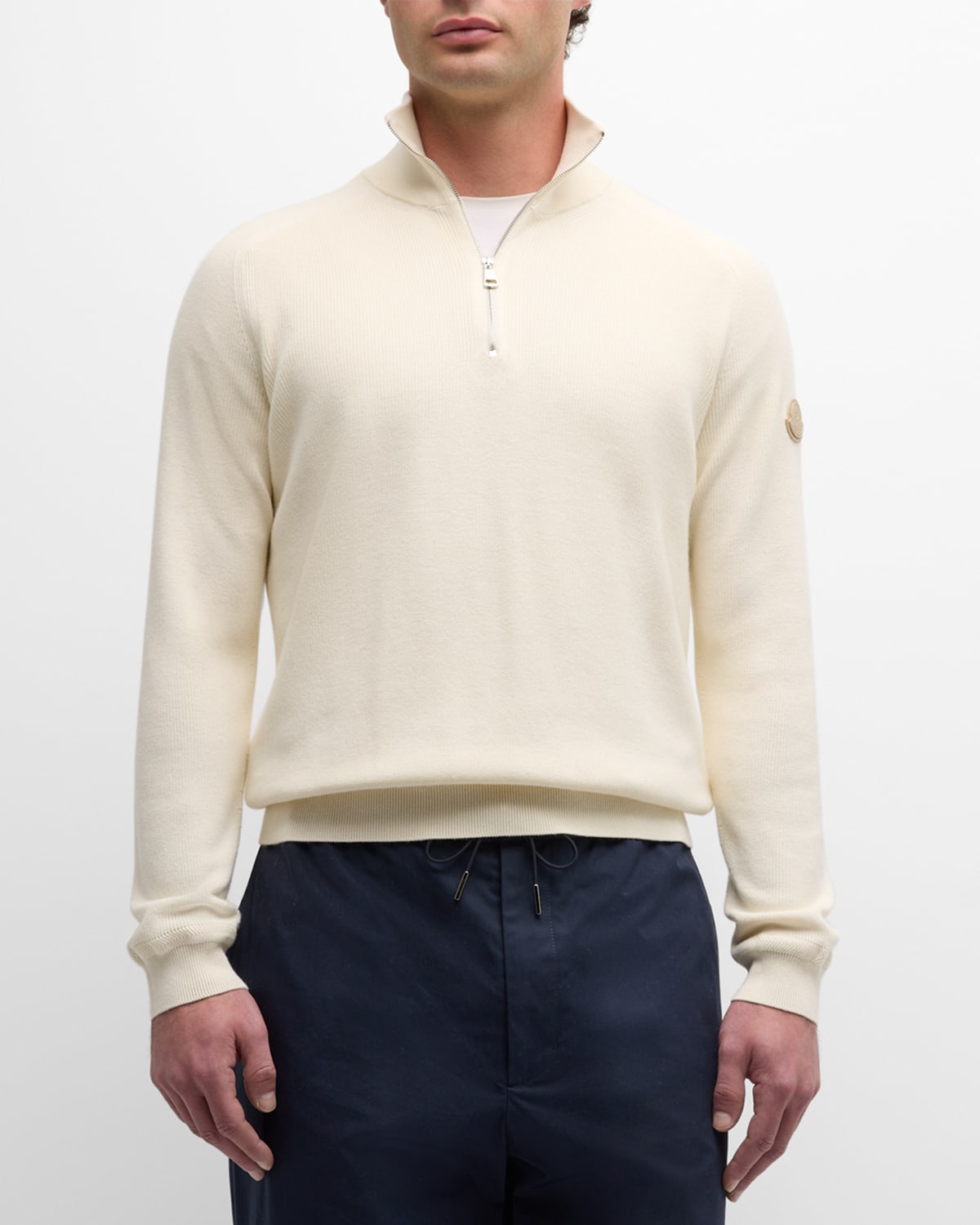 Shop Moncler Men's Cotton-cashmere Ribbed Sweater In Natural
