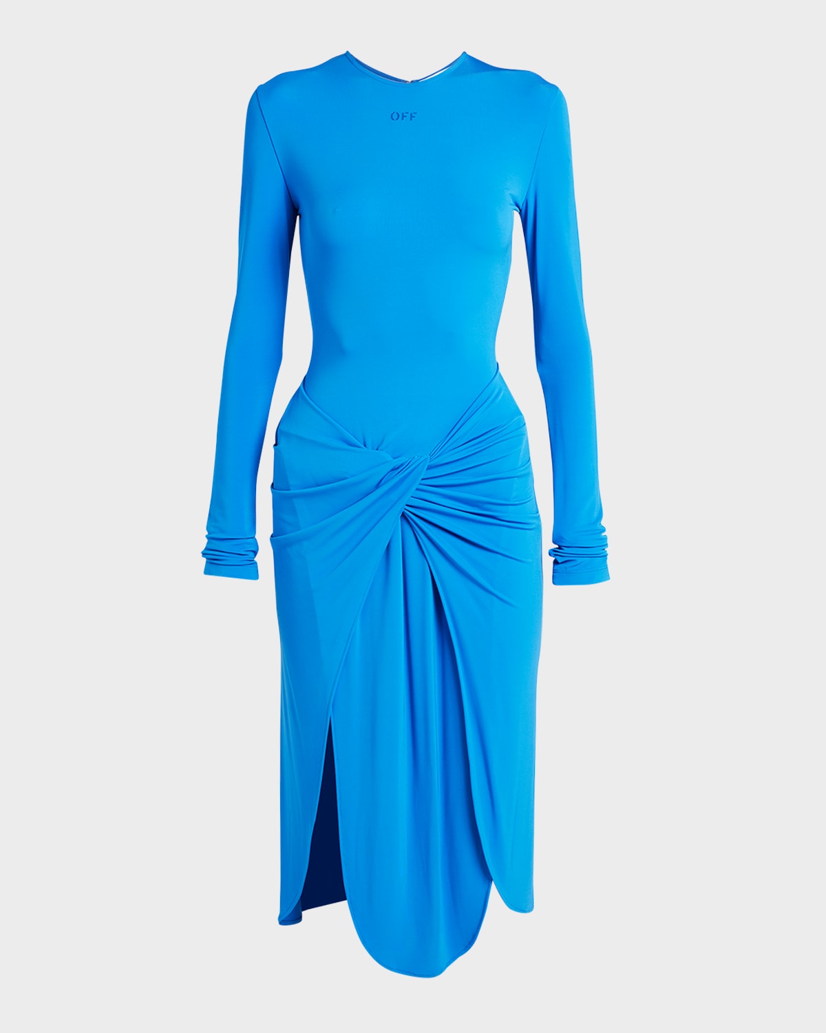 Off-white Off-stamp Twisted Crepe Long-sleeve Midi Dress In Blue