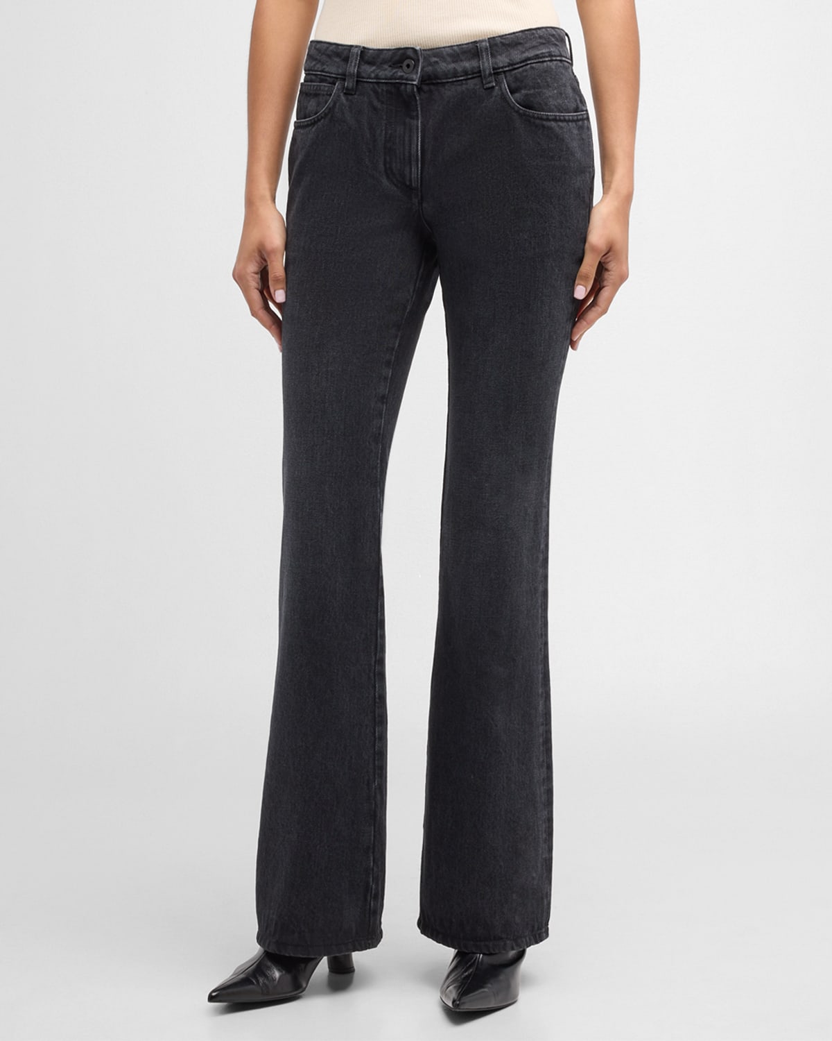 Off-white Low-rise 5-pocket Slim Flared Denim Pants In Vintage Black
